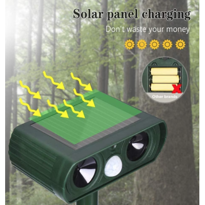 Aparat Repelent ultrasonic solar pentru rozatoare verde cu detector de miscare