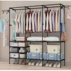 Dulap pliabil structura metalica rafturi multiple negru 162x43x173 cm