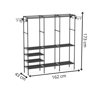 Dulap pliabil structura metalica rafturi multiple negru 162x43x173 cm