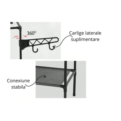 Dulap pliabil structura metalica rafturi multiple negru 162x43x173 cm