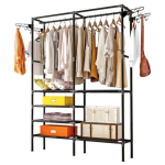 Suport pentru haine din metal 6 rafturi cu 2 bare de suspendare 86x30x180cm ALB