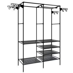 Suport pentru haine din metal 6 rafturi cu 2 bare de suspendare 86x30x180cm ALB
