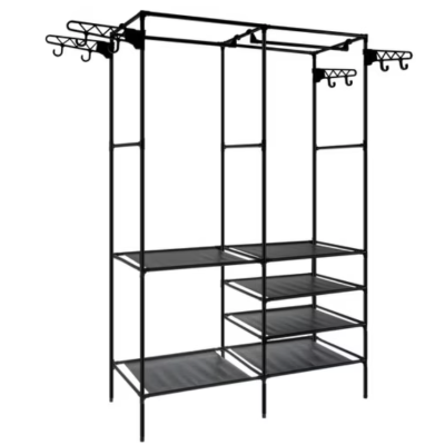 Suport pentru haine din metal 6 rafturi cu 2 bare de suspendare 86x30x180cm ALB