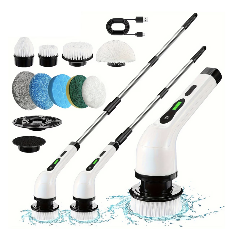 Perie electrica rotativa pentru curatare maner extensibil baterie reincarcabila 9 capete detasabile