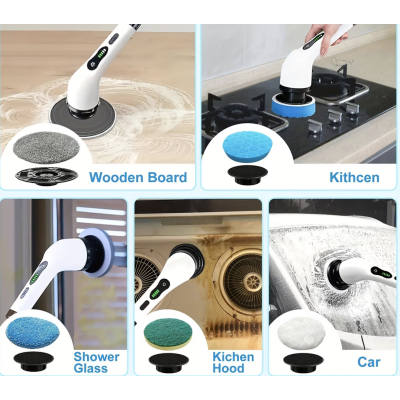 Perie electrica rotativa pentru curatare maner extensibil baterie reincarcabila 9 capete detasabile