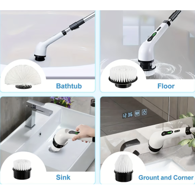 Perie electrica rotativa pentru curatare maner extensibil baterie reincarcabila 9 capete detasabile