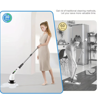 Perie electrica rotativa pentru curatare maner extensibil baterie reincarcabila 9 capete detasabile