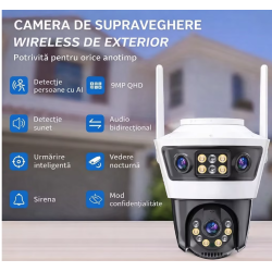 Camera de supraveghere WiFi Jortan 6 de 9MP tip (3+3+3) Full HD exterior sau interior senzor de miscare
