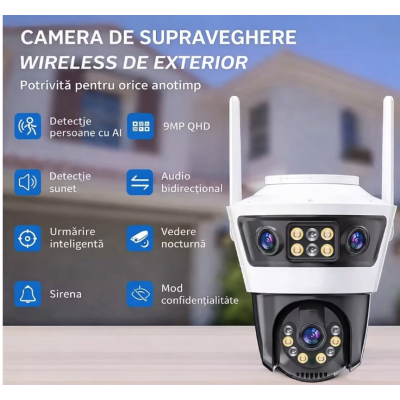 Camera de supraveghere WiFi Jortan 6 de 9MP tip (3+3+3) Full HD exterior sau interior senzor de miscare