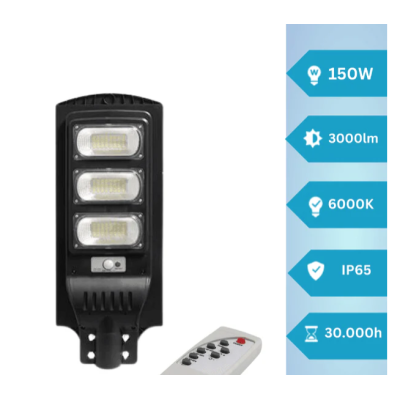 Lampa solara stradala LED de 150W IP65 6000k cu senzor si telecomanda 3 CASETE