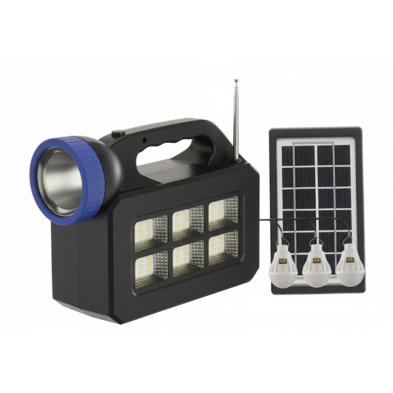 Kit lampa solara JORTAN cu 3 becuri putere 20W T08 cu radio