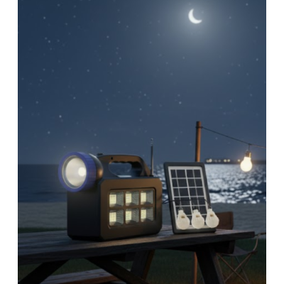 Kit lampa solara cu 3 becuri putere 20W Jortan T08 cu radio