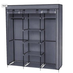 Dulap textil 3 compartimente pentru haine inchidere prin fermoar 130 x 45 x 170 cm