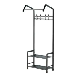 Cuier pentru hol cu 2 rafturi structura metalica stil industrial negru 60×32×166