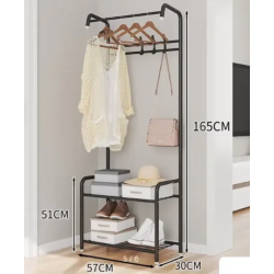 Cuier pentru hol cu 2 rafturi structura metalica stil industrial negru 60×32×166