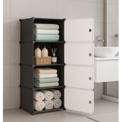 Dulap modular cu 4 compartimente design modern alb/negru 42×36×136