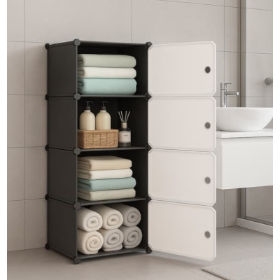 Dulap modular cu 4 compartimente design modern alb/negru 42×36×136