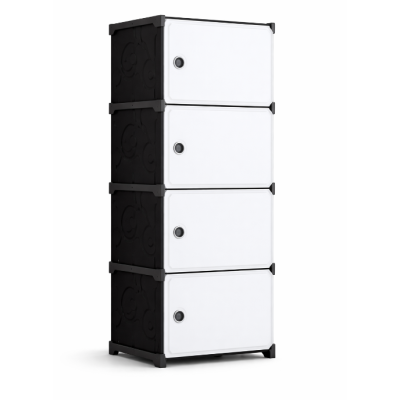 Dulap modular cu 4 compartimente design modern alb/negru 42×36×136