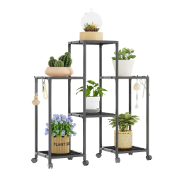 Suport pentru flori cu 6 polite si roti metal design modern 82.5 × 27.5 × 77 cm