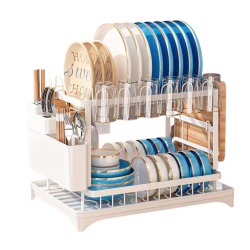 Scurgator de vase supraetajat 2 niveluri cu suport tacamuri si pahare 42x30x30 cm