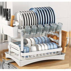 Scurgator de vase supraetajat 2 niveluri cu suport tacamuri si pahare 42x30x30 cm