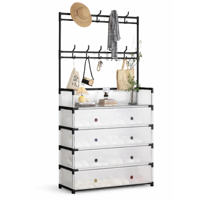 Dulap tip cuier multifunctional cu 4 sertare 8 carlige si suport haine BA