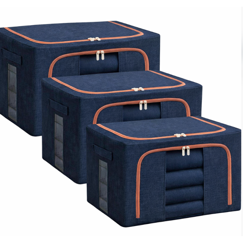 Pachet de 3 cosuri de depozitare pentru haine pliabile pentru organizatoare de dulap 24L/66L/100L Albastru Inchis