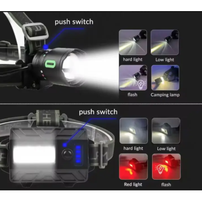  Lanterna frontala LED reincarcabila COBA CB 8117 3 cu trei acumulatori LED COB lateral si power bank