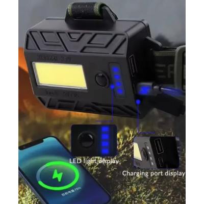  Lanterna frontala LED reincarcabila COBA CB 8117 3 cu trei acumulatori LED COB lateral si power bank