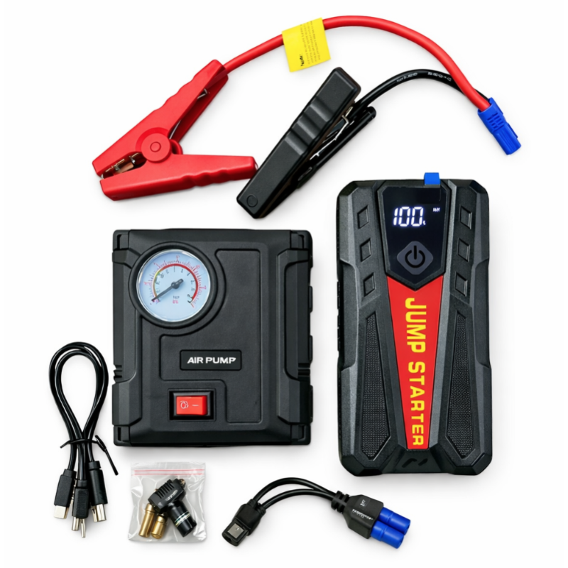 Starter auto portabil K41 de 12V cu compresor 18000mAh 2000A Power Bank lanterna LED