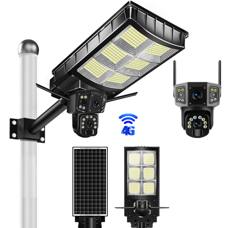Lampa solara stradala cu camera supraveghere incorporata 4G 8MP 4K Vedere Nocturna Detectie Miscare