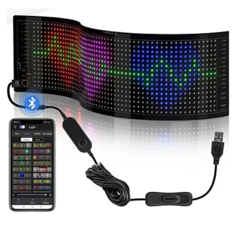 Panou auto afisaj cu led flexibil RGB programabil prin bluetooth si telecomanda 150cm