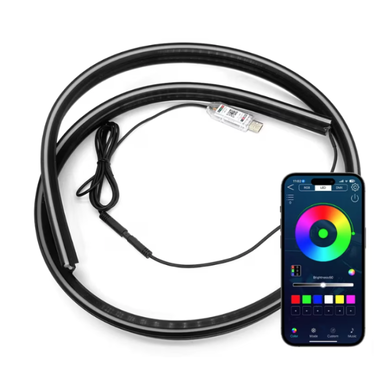 Banda LED ambient auto 150cm control din aplicatie lumina dinamica RGB montare bord parbriz