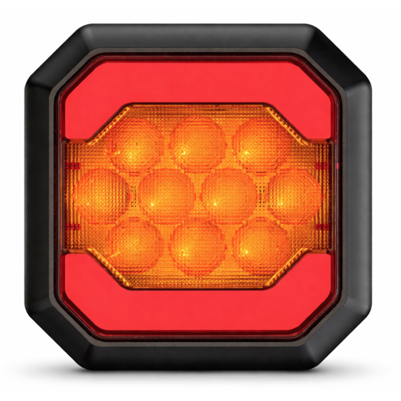 Lampa LED spate auto 12V/24V Stop + Pozitie design patrat lumina rosie si portocalie