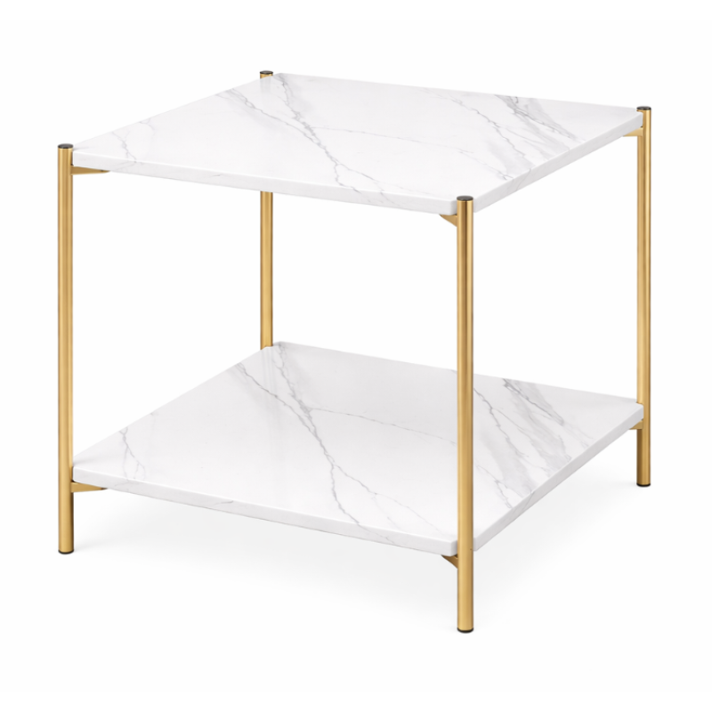 Masuta de cafea moderna cu blat tip marmura si cadru auriu 40 x 40 x 43cm
