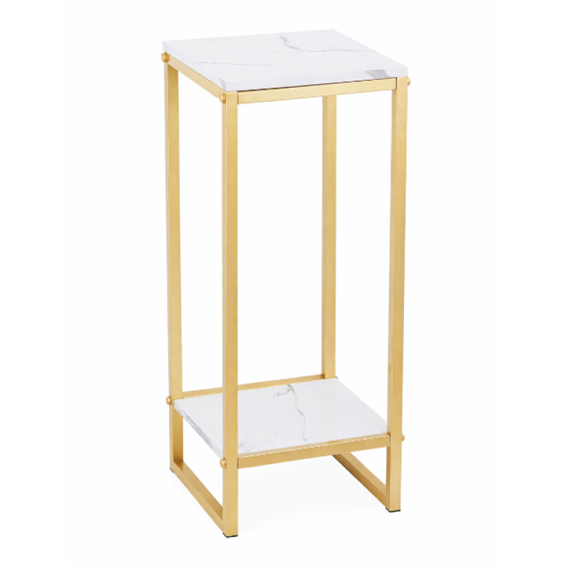 Suport decorativ pentru flori cu 2 niveluri cadru metalic auriu si polite tip marmura