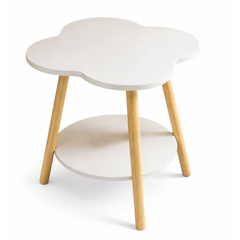 Masuta rotunda contemporana din lemn masiv metal in forma de floare cu 2 niveluri