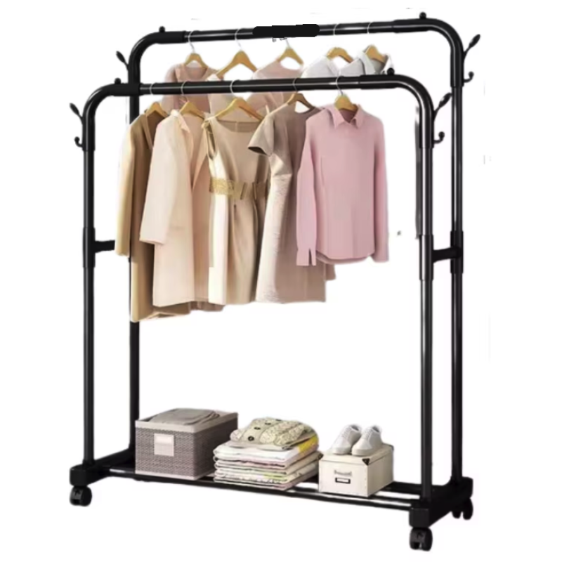 Suport metalic dublu de umerase pentru haine spatiu incaltaminte Negru 96 x 45 x 150 cm
