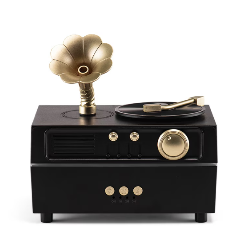 Umidificator tip gramofon cu boxa bluetooth lumina ambientala LED in 7 culori