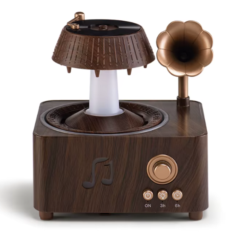 Umidificator retro cu efect ploaie si gramofon LED RGB si aromaterapie difuzor decorativ cu sunet