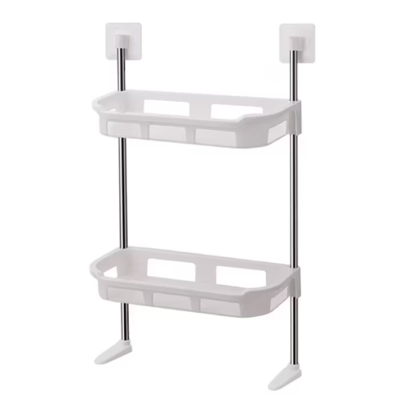 Raft de baie pentru depozitare multifunctional din metal si plastic cu 2 polite dimensiuni 58 x30cm