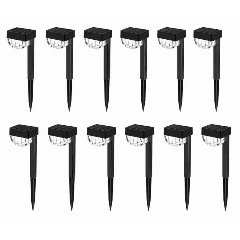 Set 12 Lampi solare LED pentru gradina Cap Rotund cu picior 30cm