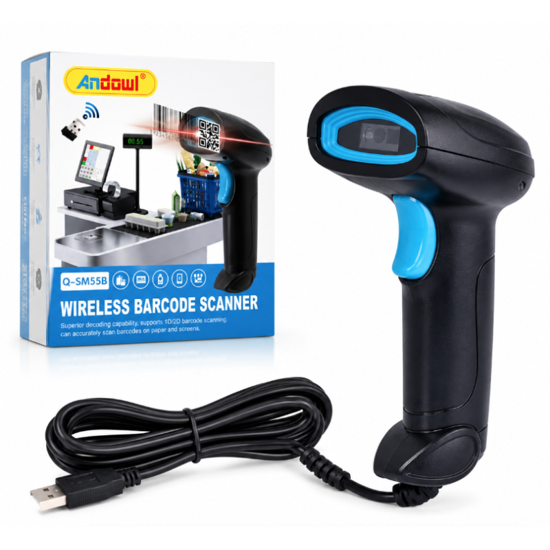 Scanner coduri de bare 1D 2D si QR Q SM3B Andowl cu cablu IP54 indicator LED USB ABS