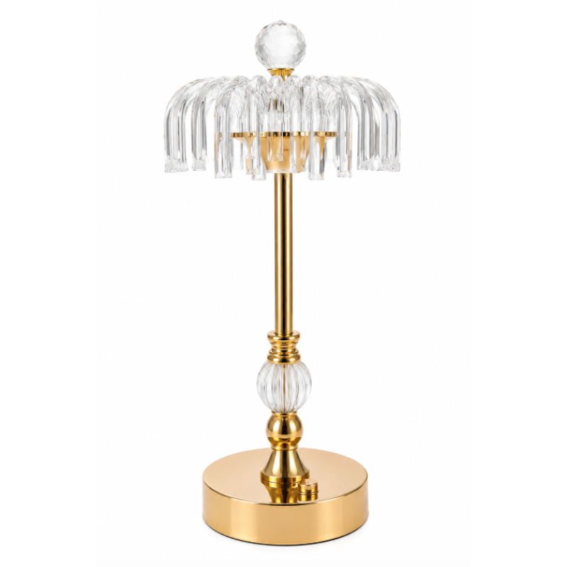 Lampa de masa 09 eleganta model cristal cu baza aurie design premium cu franjuri decorative
