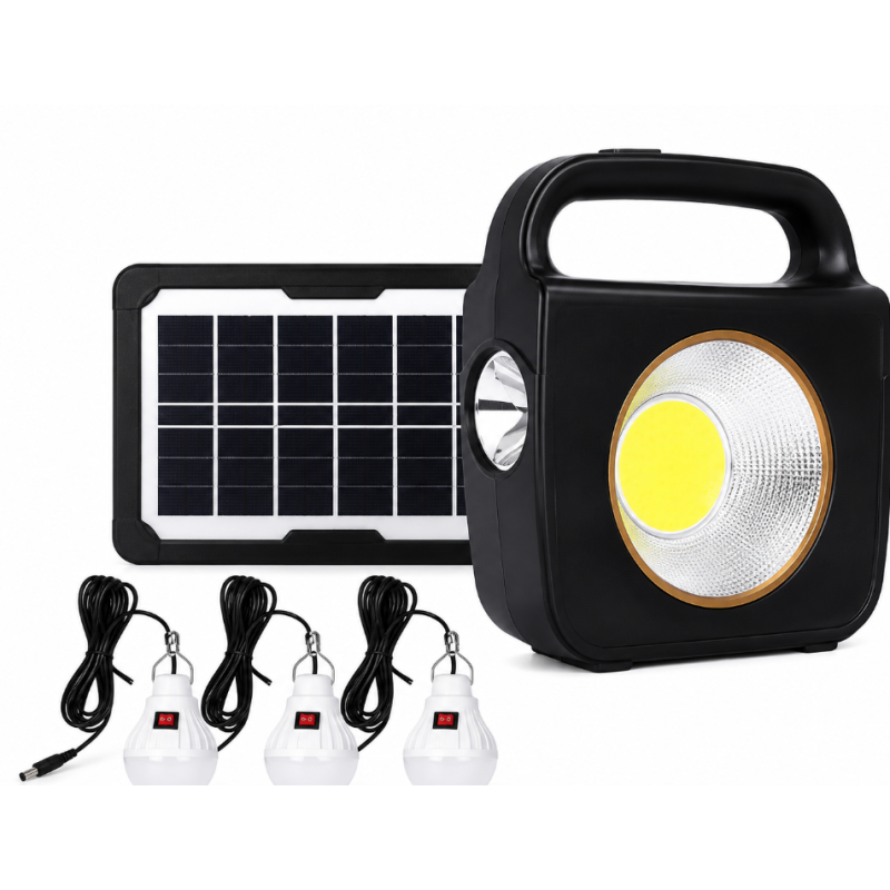 Kit solar pentru Iluminat CC002 1 cu Panou si 3 Becuri putere 100W