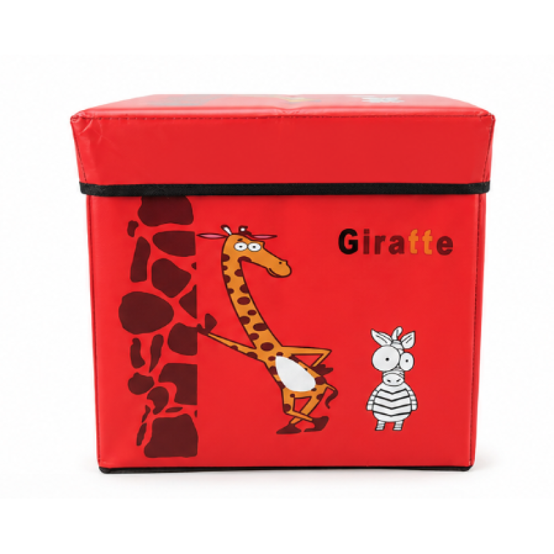 Cutie pliabila pentru depozitare tip taburet cu GIRAFA 30x30x30 cm ROSIE patrata
