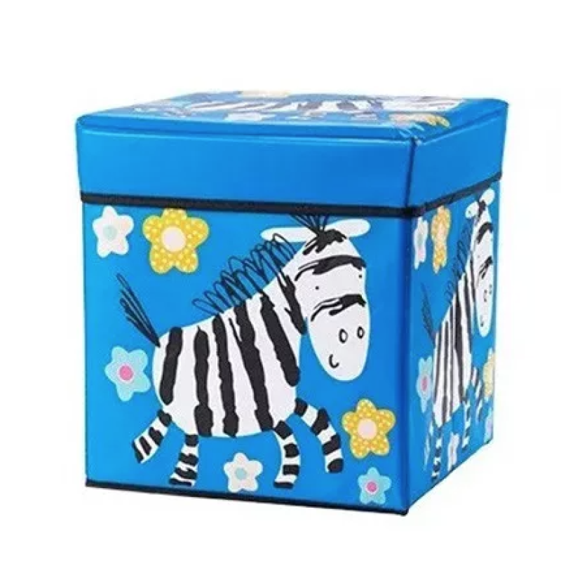 Cutie pliabila pentru depozitare tip taburet cu ZEBRA 30x30x30 cm ALBASTRA patrata
