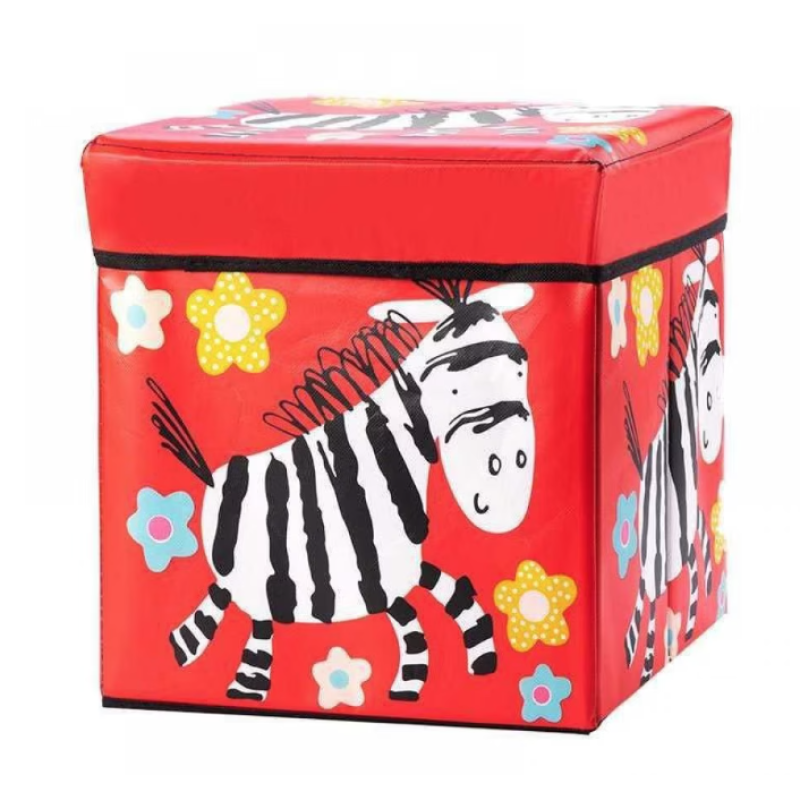Cutie pliabila pentru depozitare tip taburet cu ZEBRA 30x30x30 cm ROSIE patrata