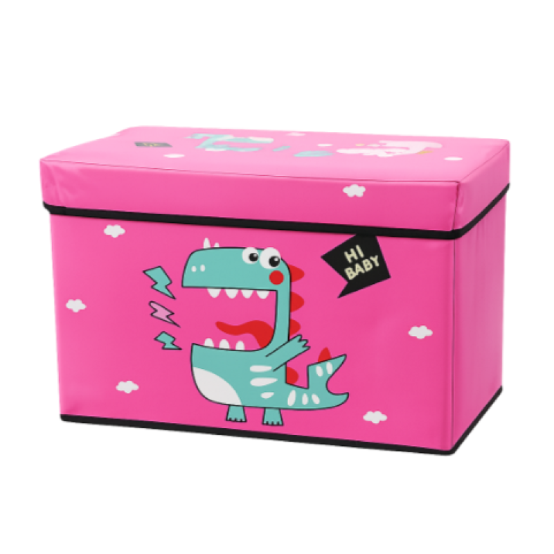 Cutie pliabila pentru depozitare tip taburet ROZ 48x31x31 cm cu DINOZAUR dreptunghiulara