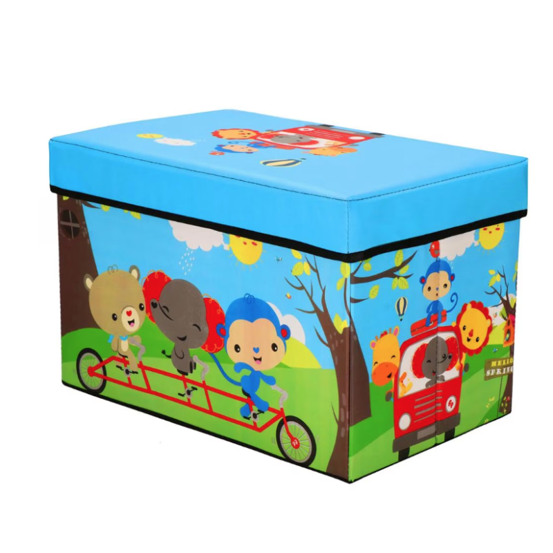 Cutie pliabila pentru depozitare tip taburet ALBASTRA 48x31x31 cm cu ANIMALE dreptunghiulara